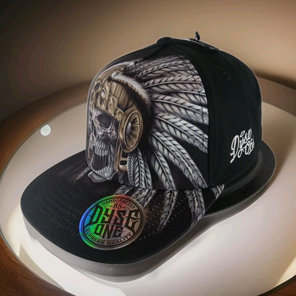 Dyse One Aztec Warrior Skull Snapback Hat 3D Graphic Tribal Chief Headwear OSFM